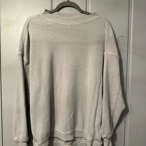 Aerie Light Gray Waffle Knit Oversized Sweatshirt